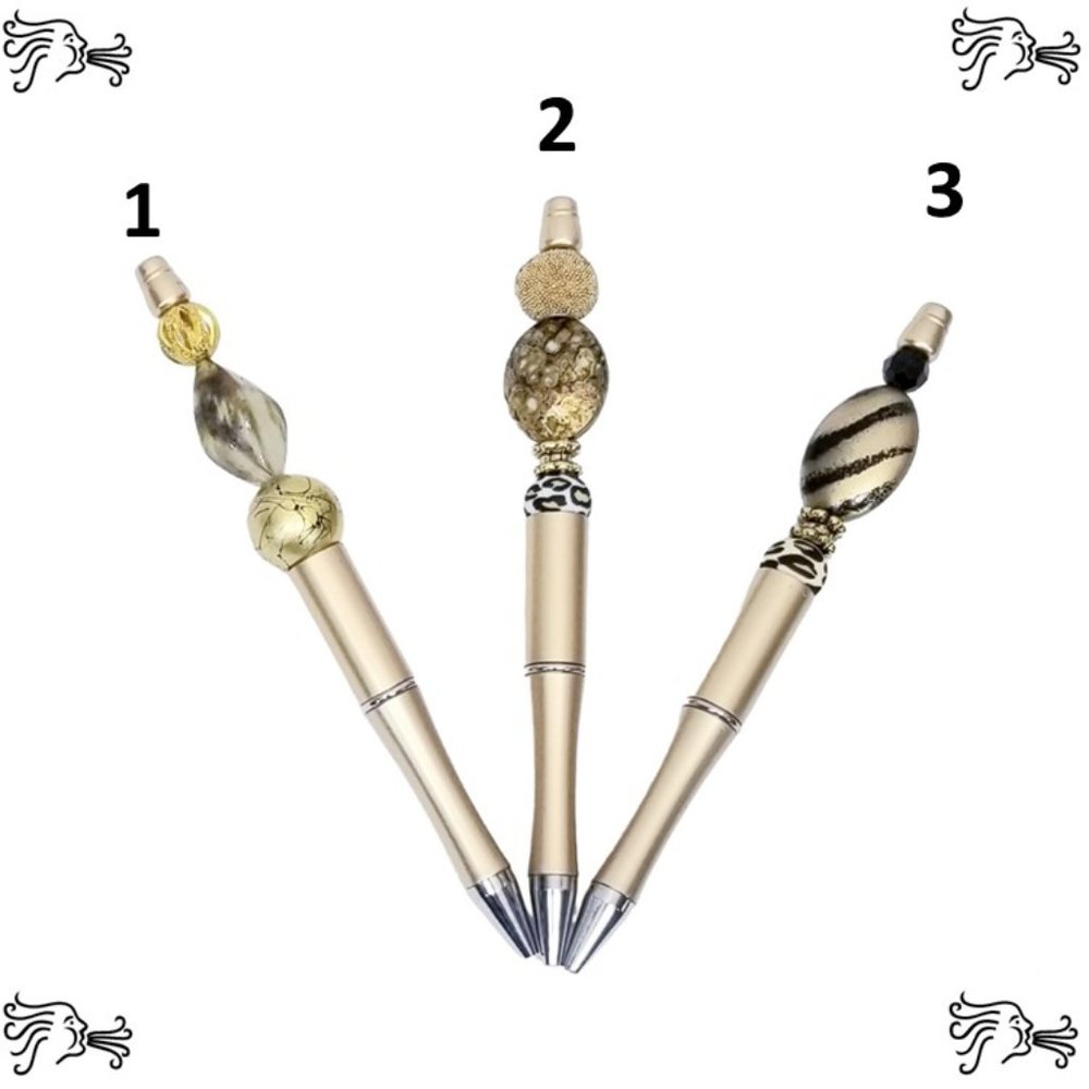 Gold Beaded Pens Includes Pouch and Ink Refill